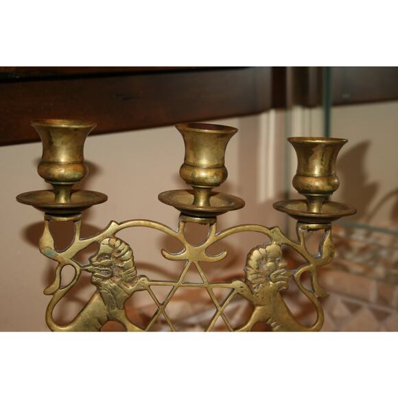 Antique Judea Lions Three-Armed Shabbat Candelabra - Picture 5 of 9
